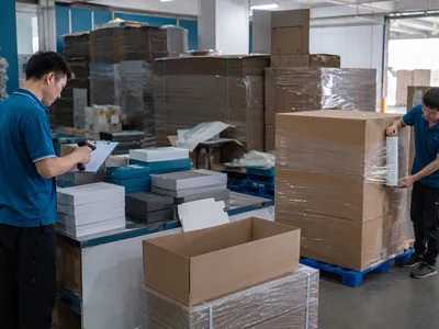 Finished packaging packed on pallets for export