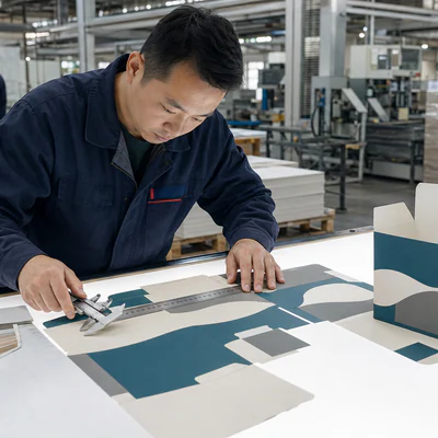 Trained operator inspecting print color registration