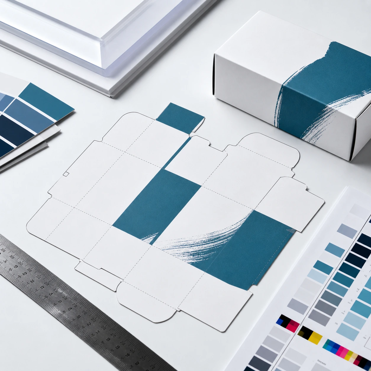 Packaging dieline displayed on a CAD software screen
