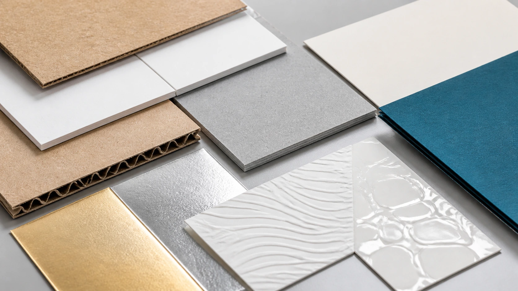 Various paperboard materials and finishes