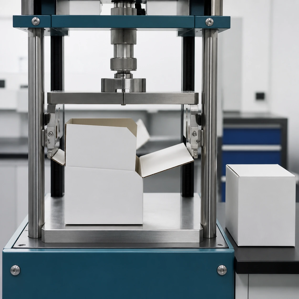 White structural box sample assembled on a table