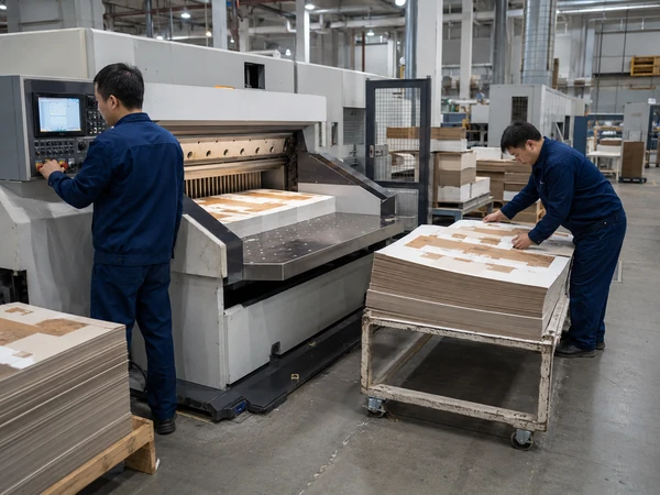 Production team reviewing a structural packaging prototype