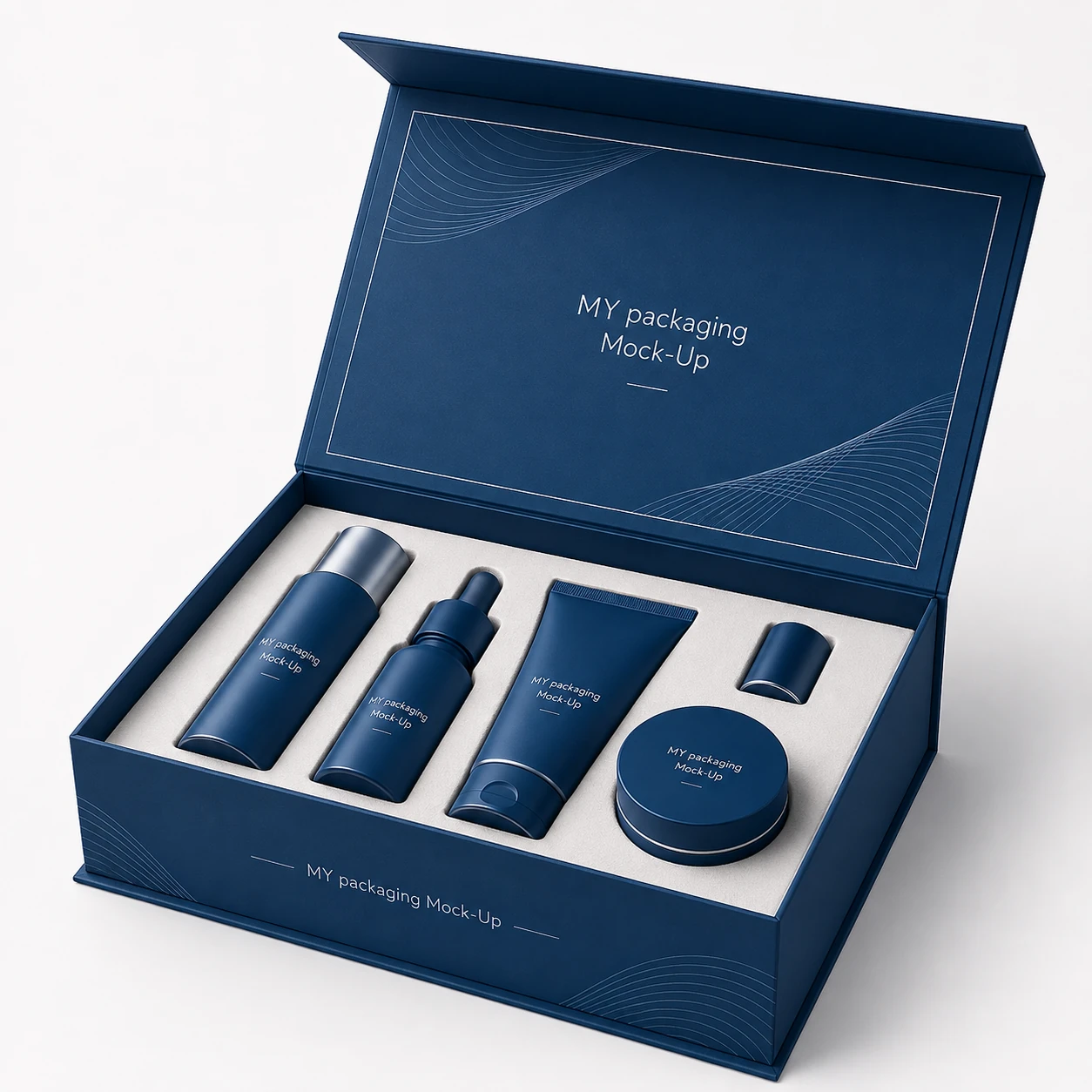 Multiple cosmetic boxes showing a cohesive brand packaging program