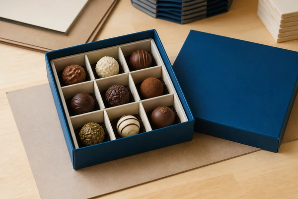 Custom structured presentation box for chocolates and sweets