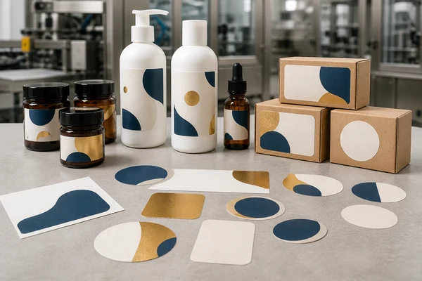 Branded product labels applied to glass jars and containers