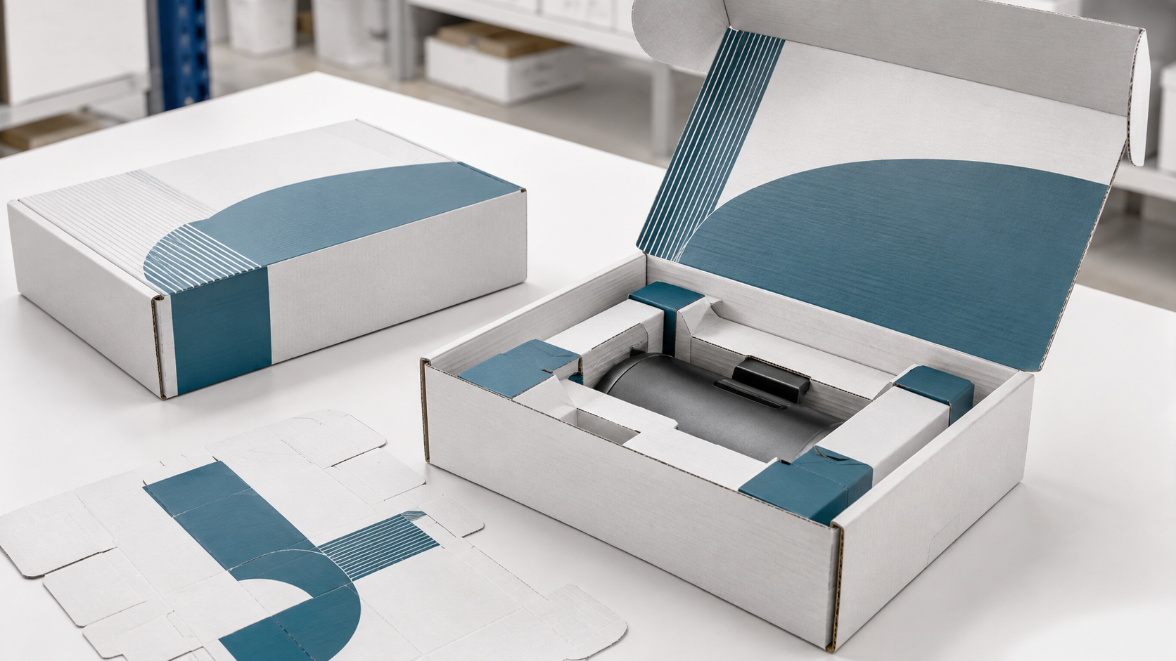 Blank packaging prototype being tested for product fit