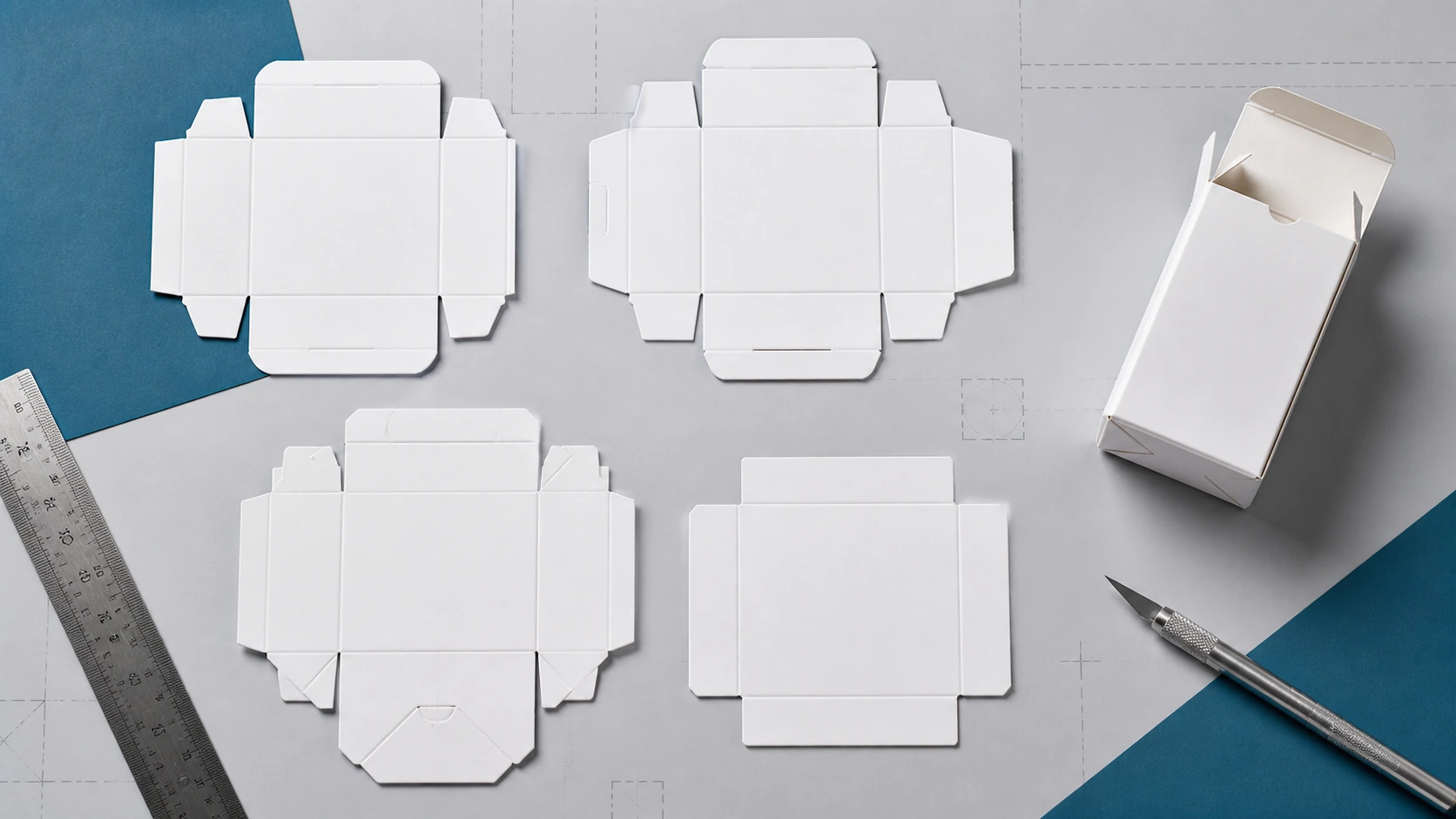 Folding carton template examples including tuck and lock-bottom