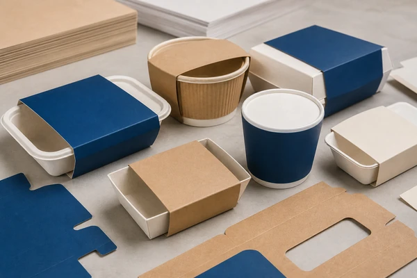 Branded paper sleeve wrapped around a food tray