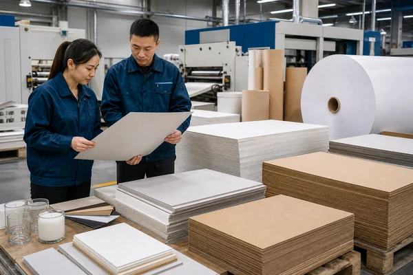 Raw paperboard materials in warehouse