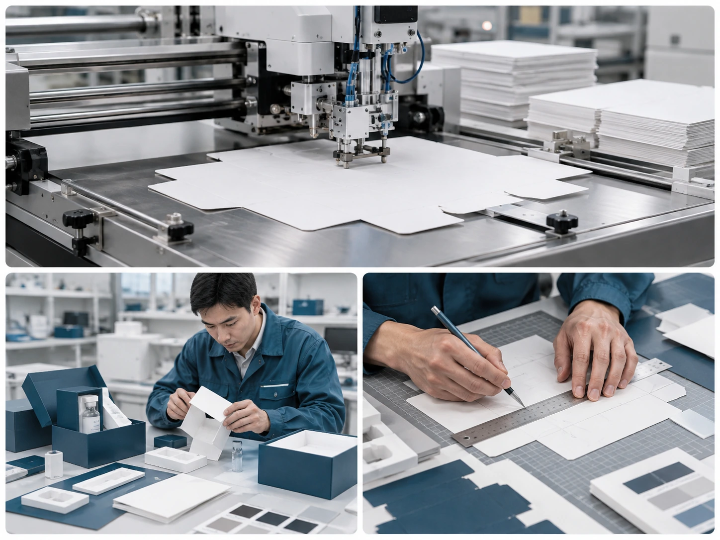 Cardboard packaging die-cutting and structural review on factory floor
