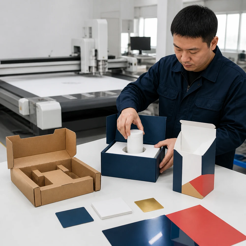 Sample plotter cutting custom paperboard packaging