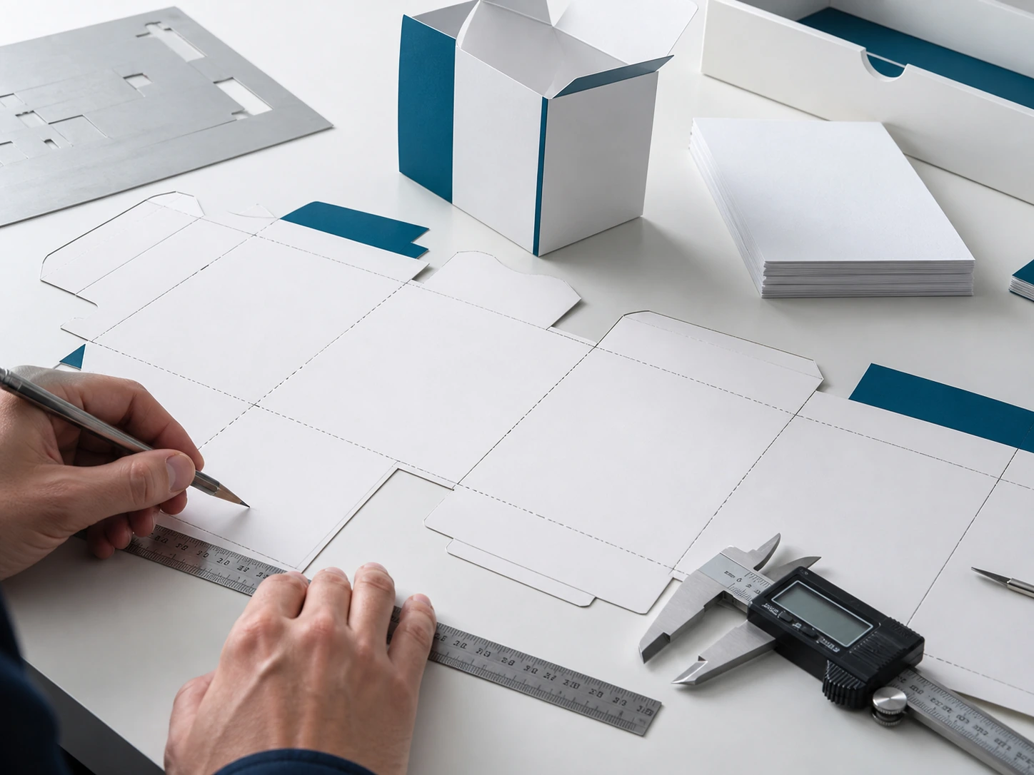Printed cutting guide layout for paperboard box