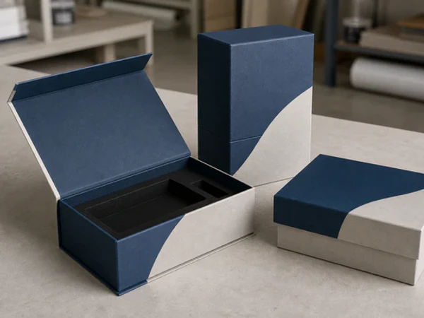 Premium black two-piece rigid box packaging