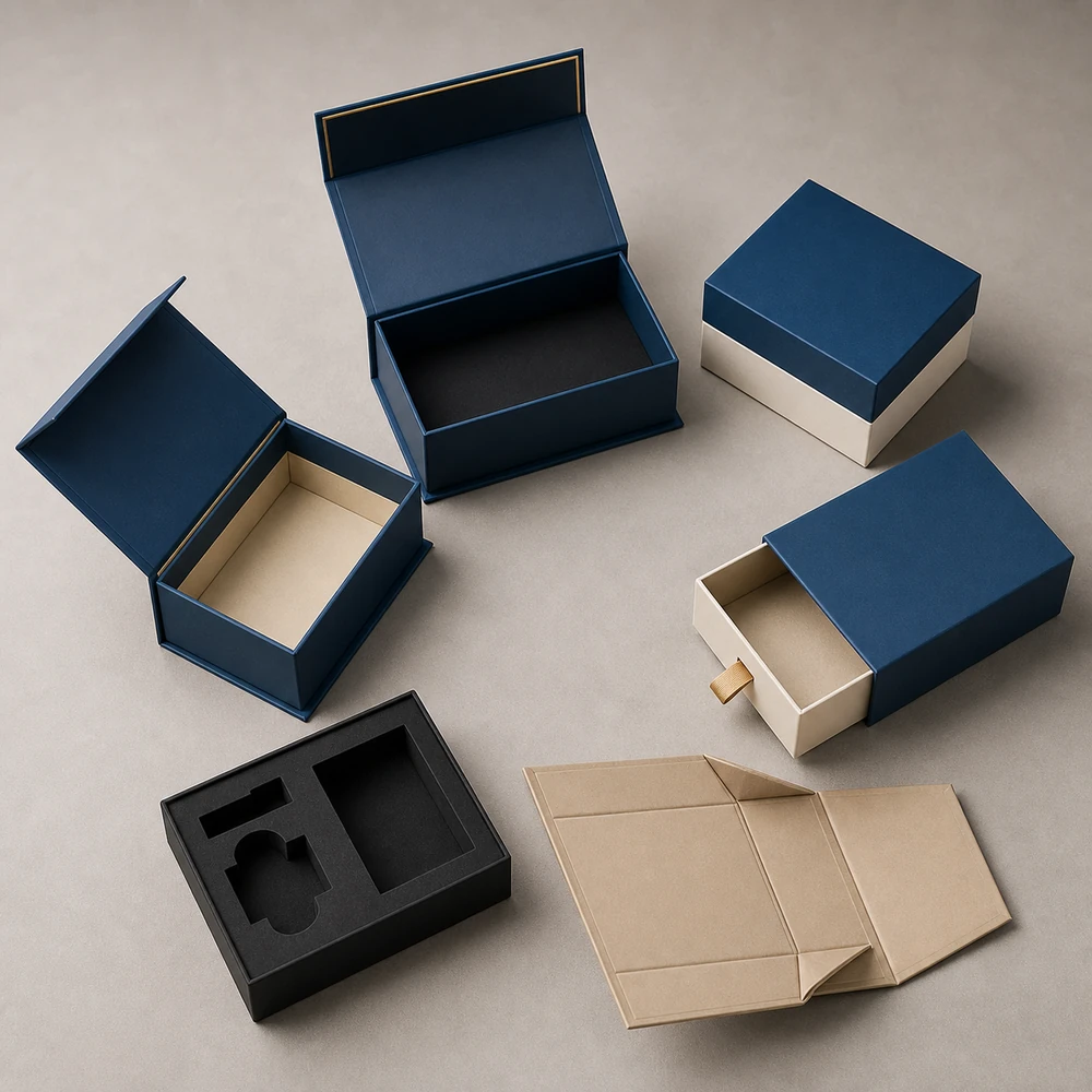 Premium custom rigid box with foil stamping and custom insert