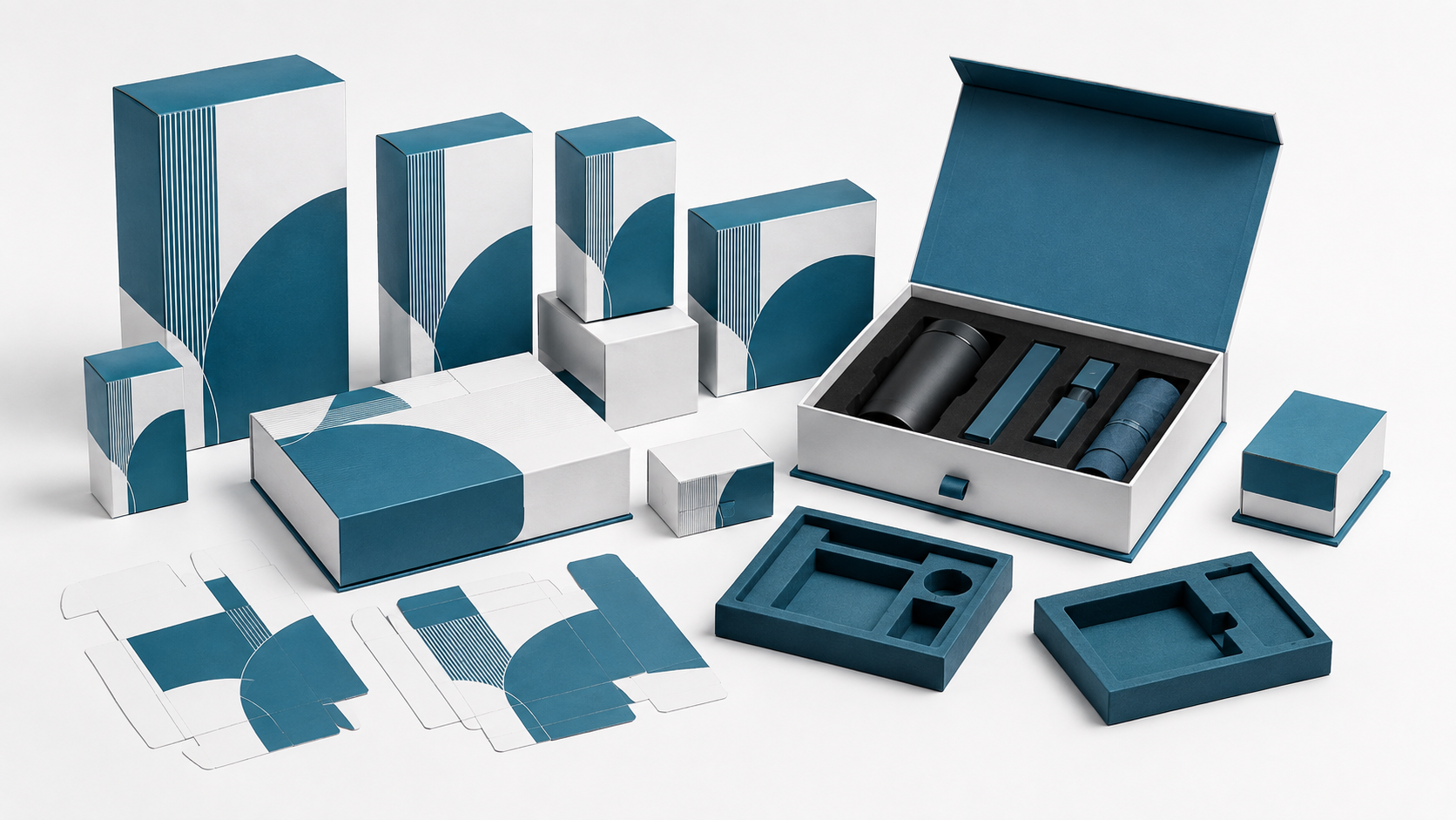 Complex paperboard gift set with multiple compartments